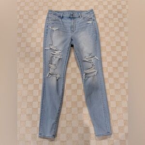 American Eagle Outfitters Distressed Curvy Hi Rise Skinny Jegging Size 12 X-long
